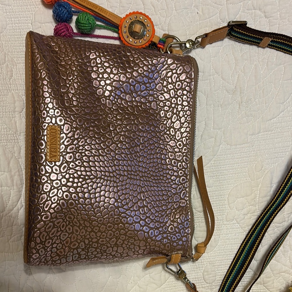 Consuela Metallic - tones of purple & gray Crossbody  Bag with Textured Leather